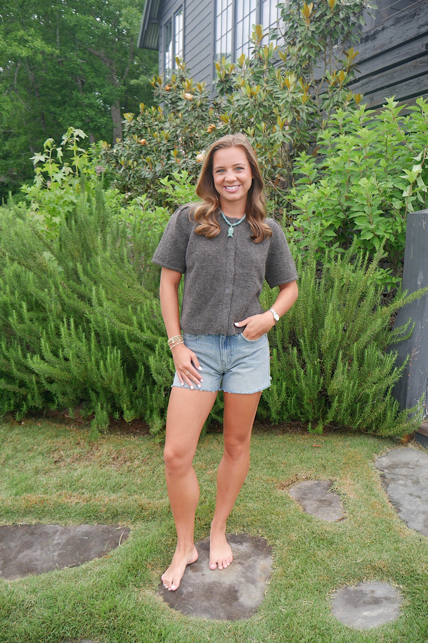 Short Sleeve Cardigan - Brown