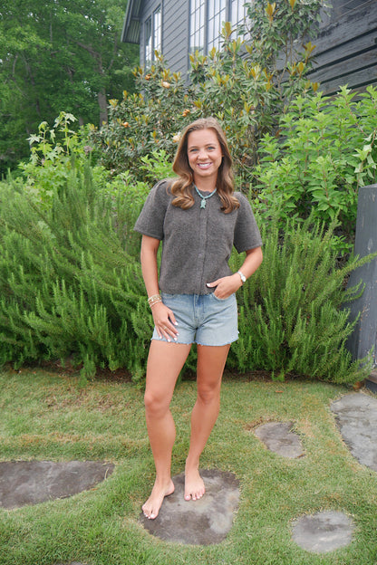 Short Sleeve Cardigan - Brown