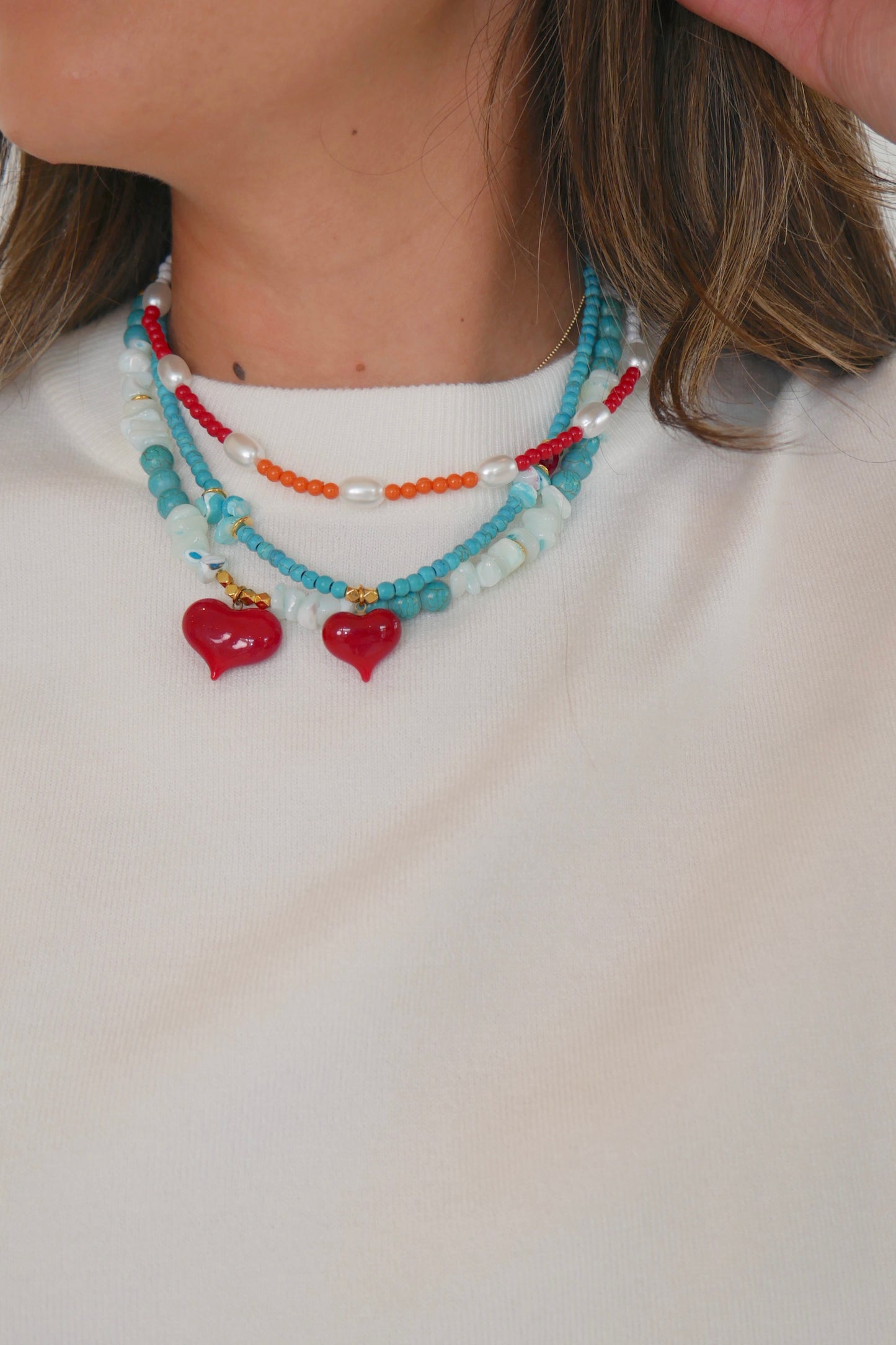 Orange and Red Pearl Necklace