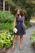 Cambrie Belted Mini Dress - Navy