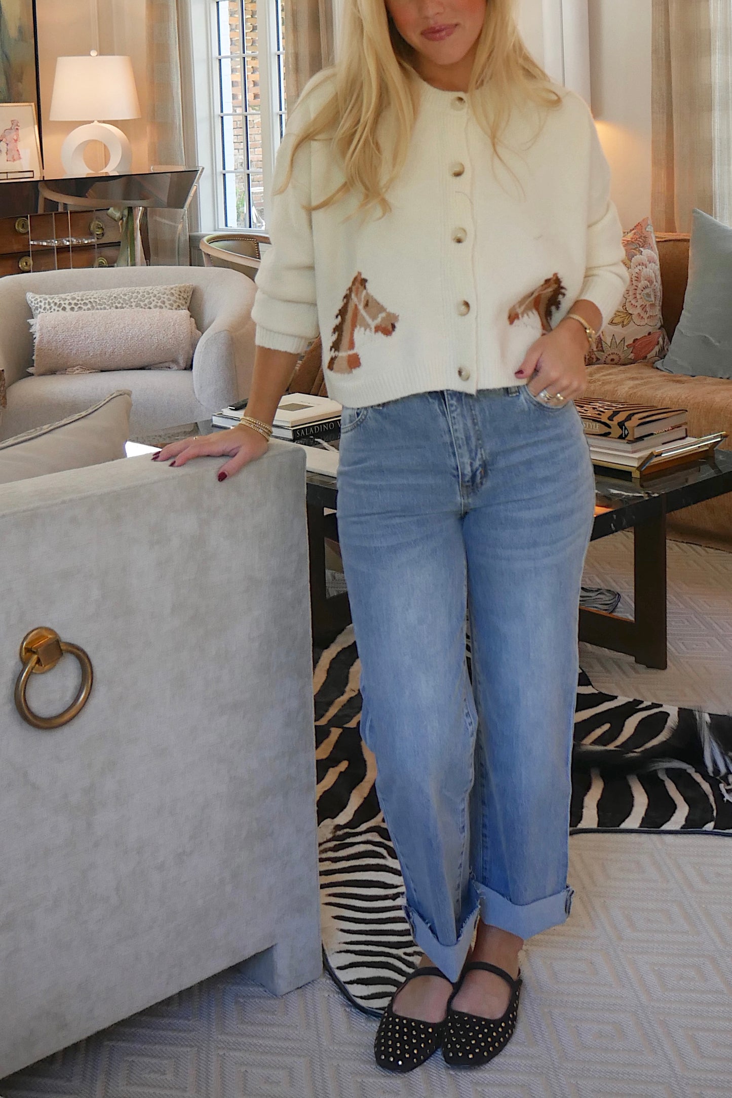 Western Cardigan Sweater In Cream