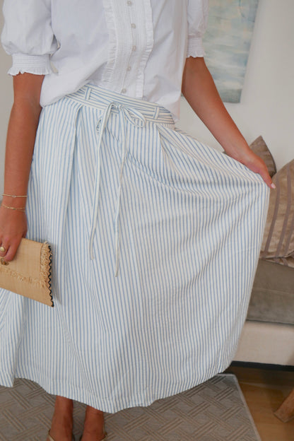 Striped Seersucker Skirt - blue