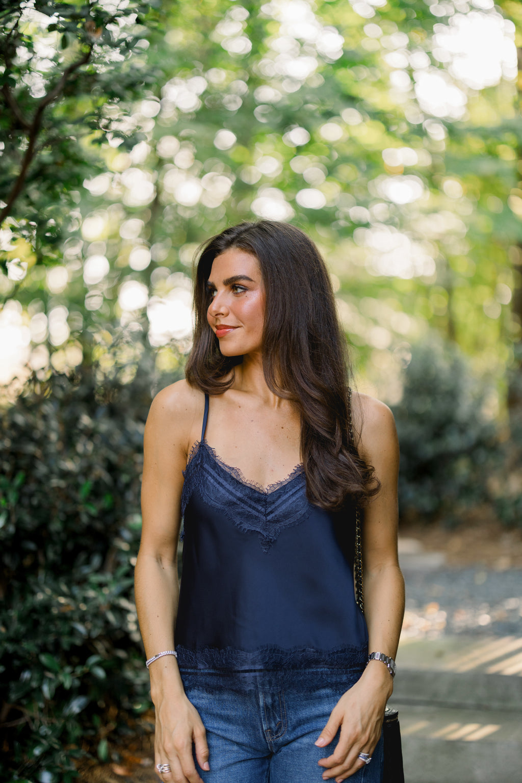 Lace Trim Tank - Navy