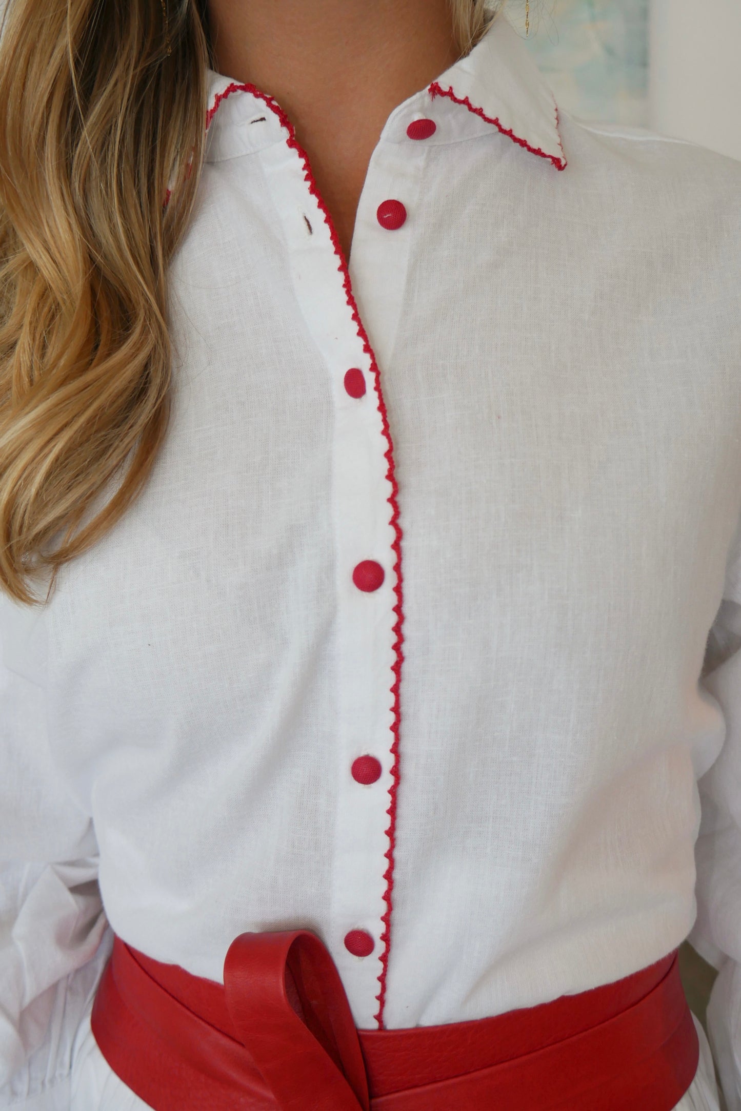 Leonor Blouse - White & Red