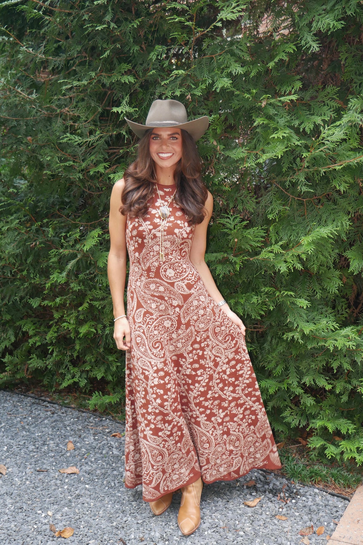 Paisley Knit Sweater Dress - Burnt Orange