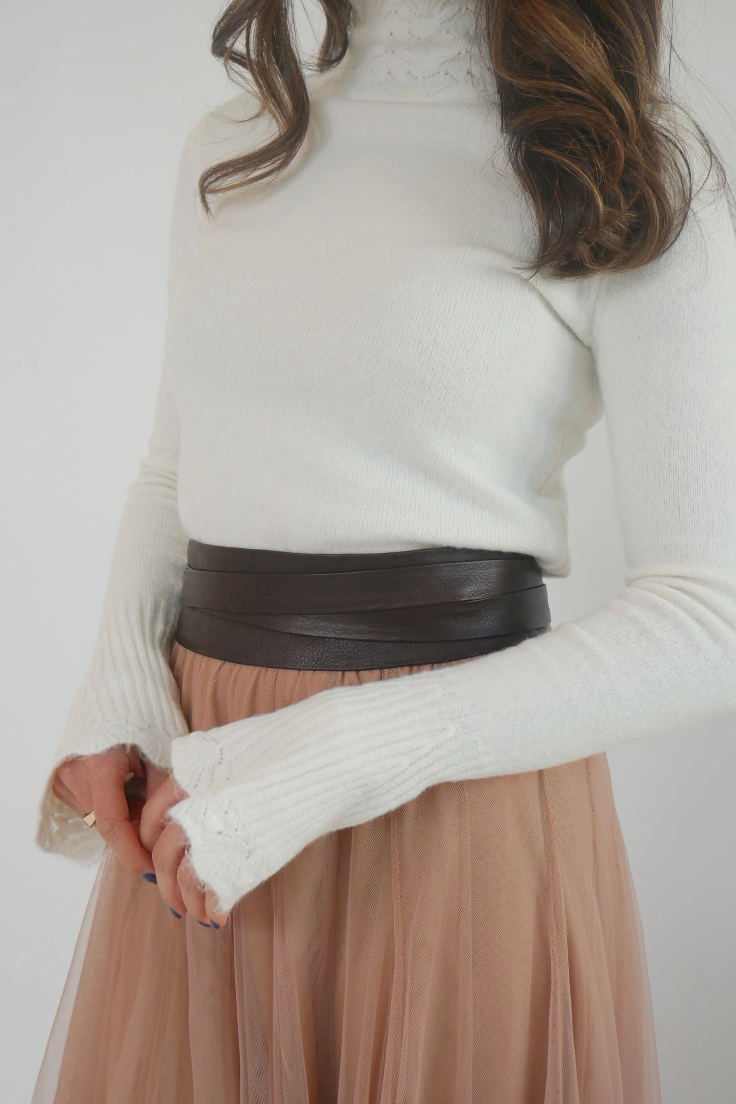 Adjustable Leather Wrap Belt - Chocolate
