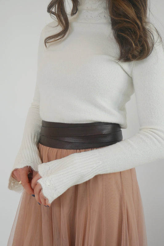 Adjustable Leather Wrap Belt - Chocolate