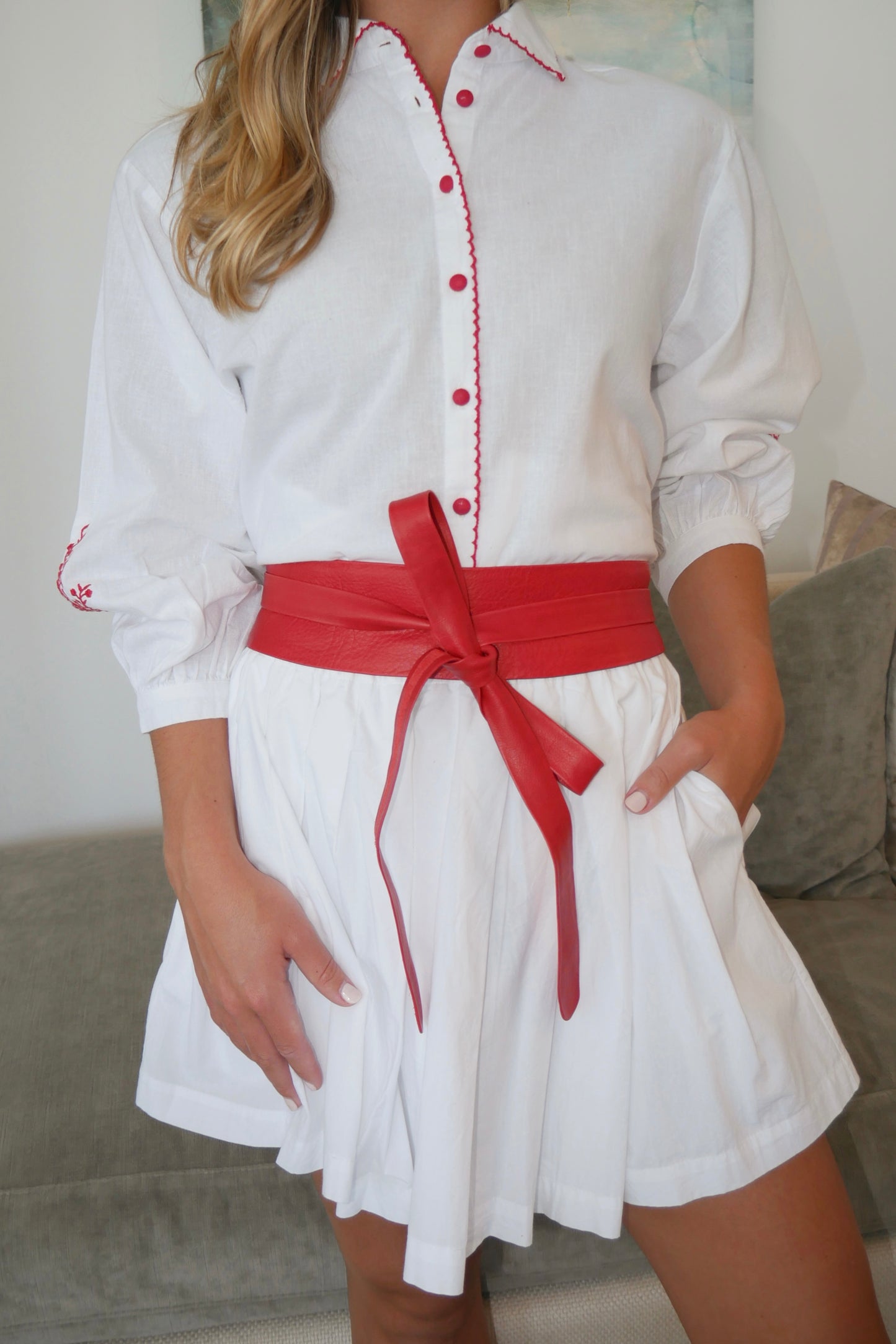 Leonor Blouse - White & Red