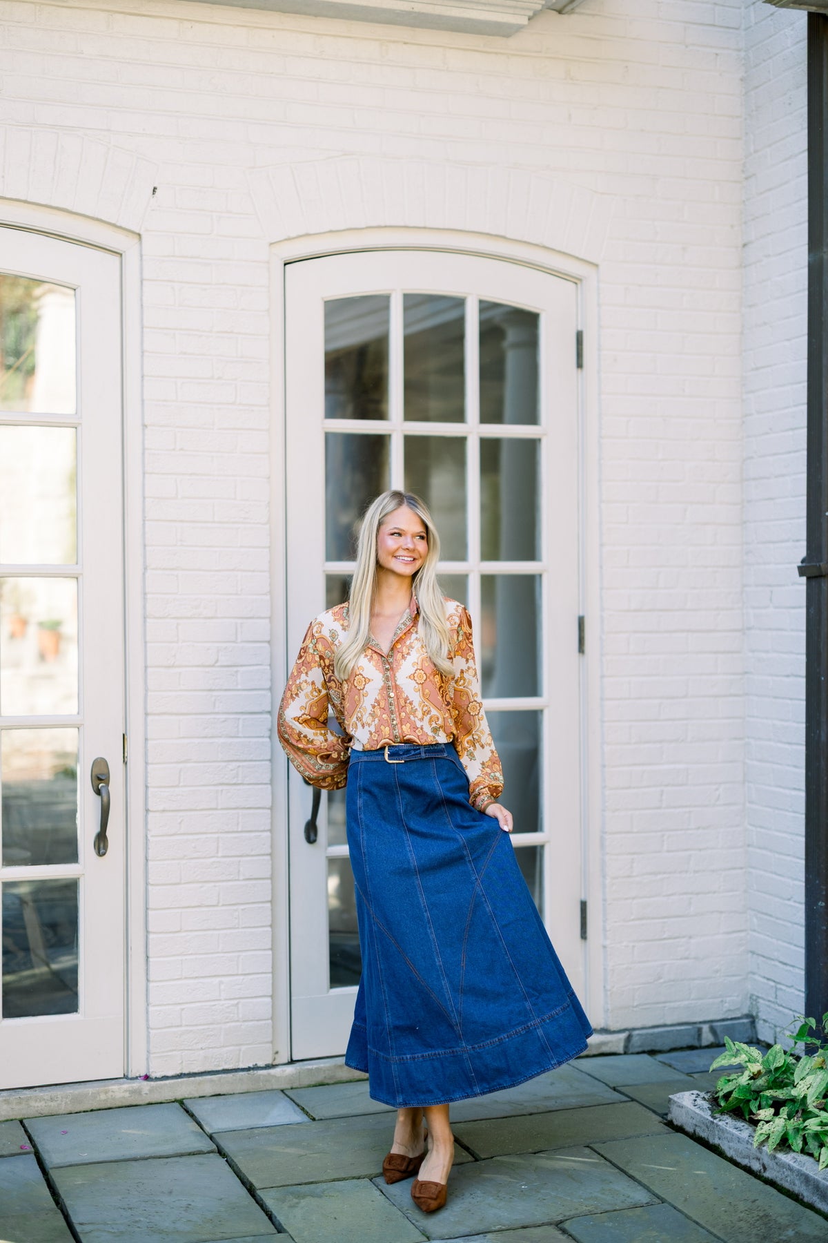 Belted Denim Skirt