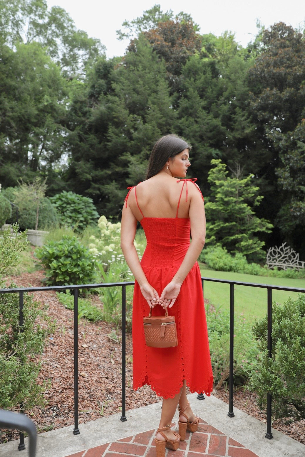 Red Eyelet Midi Dress