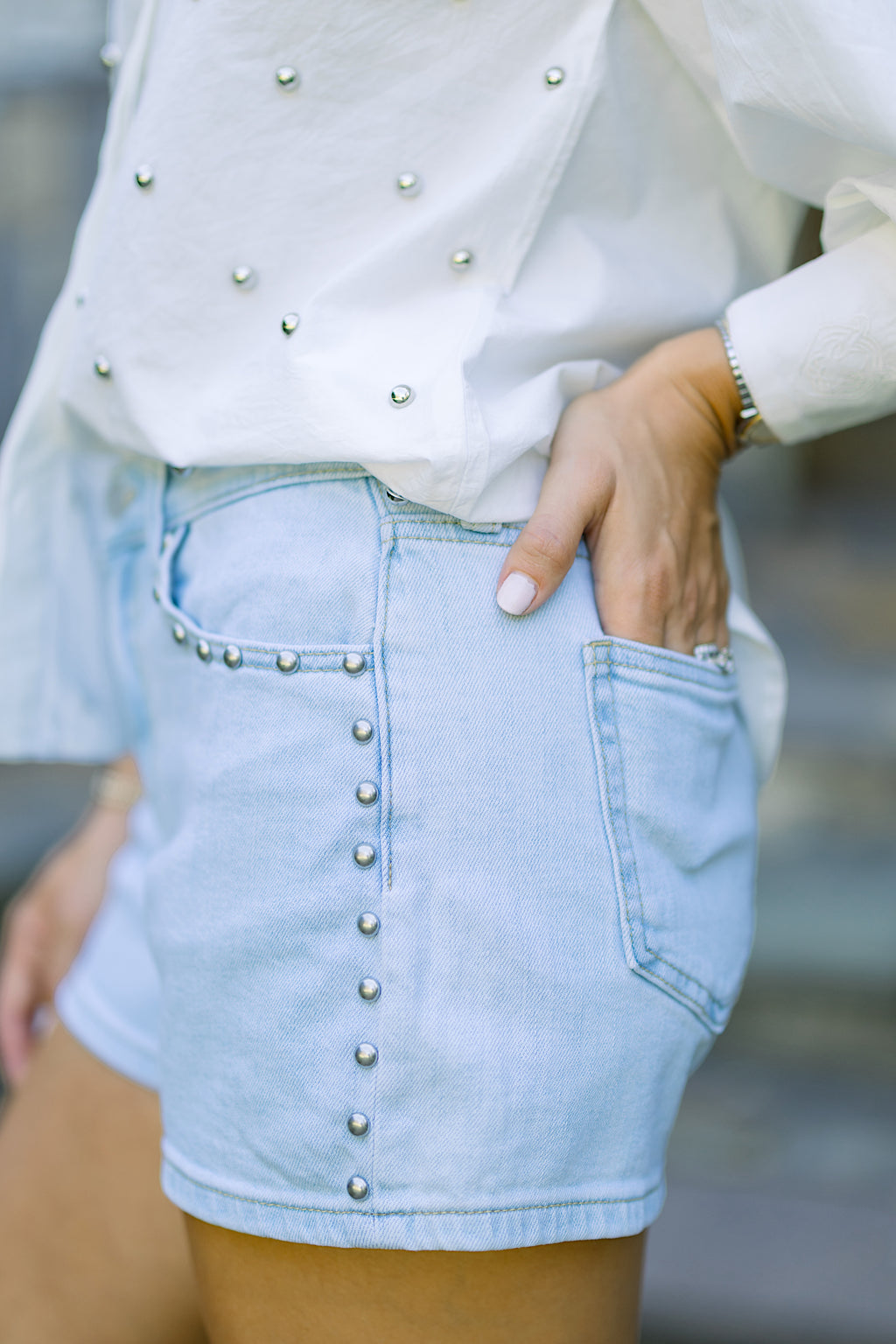 Studded Denim Shorts