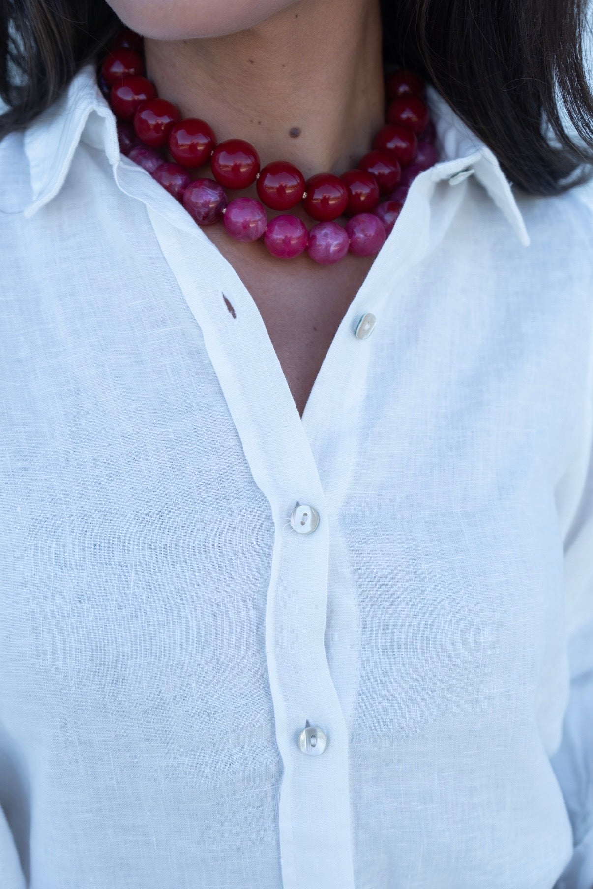 Chunky Beaded Necklace - Fuchsia 18mm