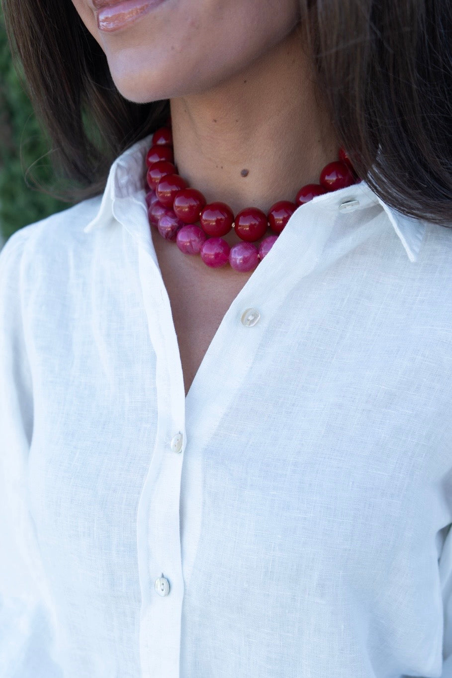 Chunky Beaded Necklace - Fuchsia 18mm
