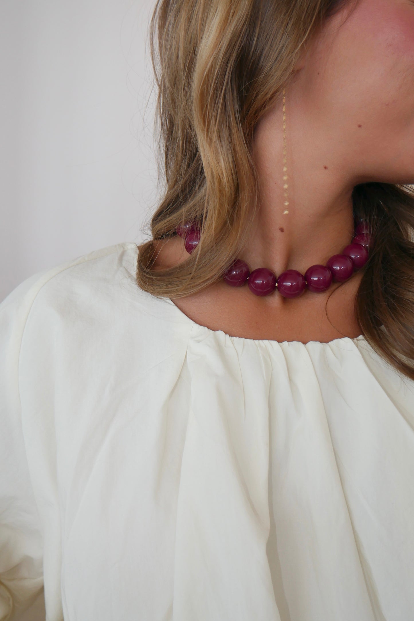 Chunky Beaded Necklace - Plum 20 mm