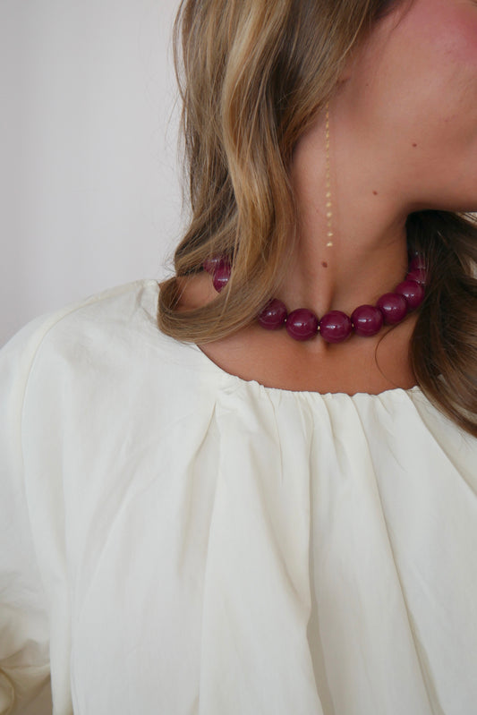 Chunky Beaded Necklace - Plum 20 mm