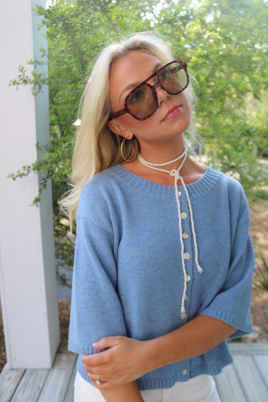 The Rylee Half Sleeve Cardigan In Blue