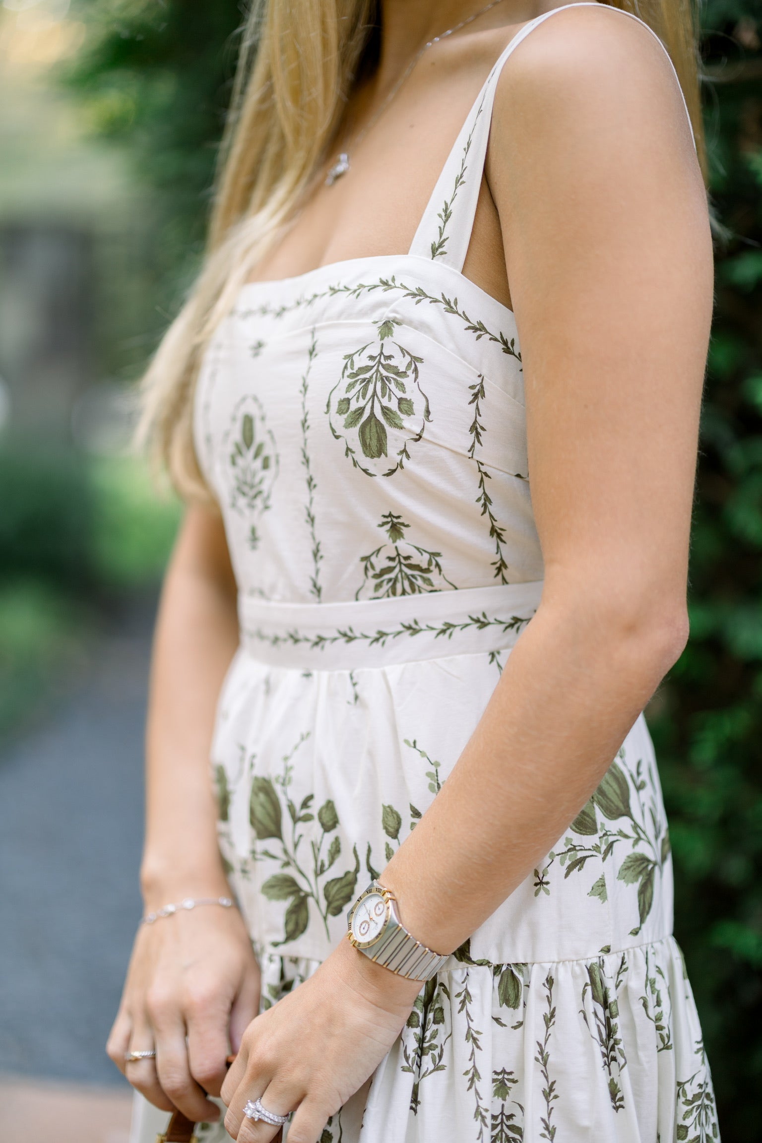 Drop Waist Botanical Midi Dress
