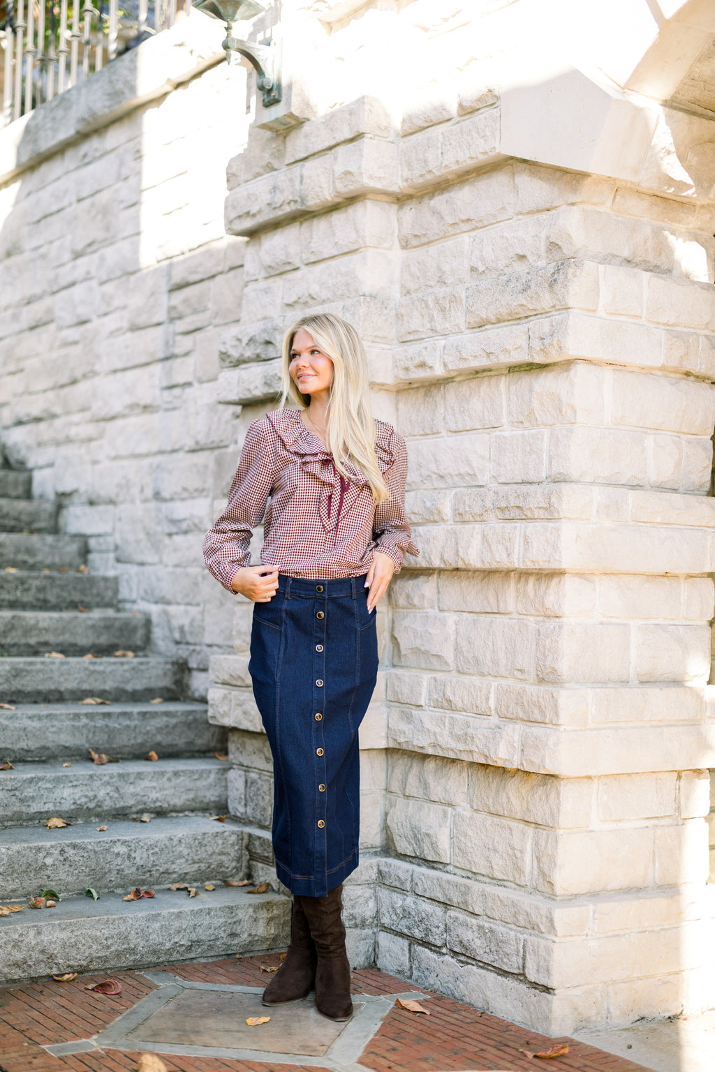 Alexa Gingham Ruffle Blouse