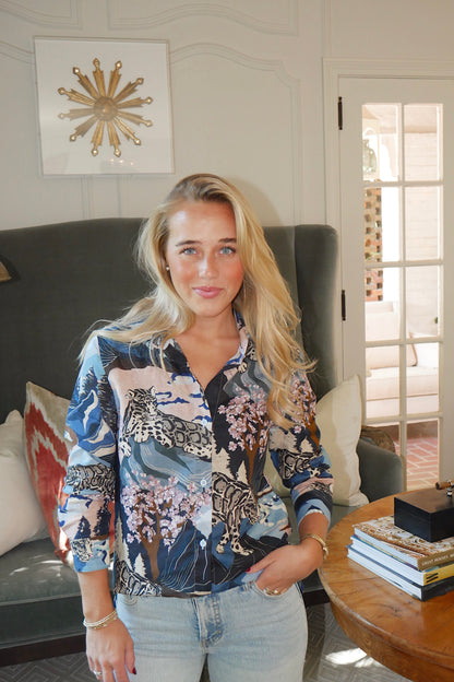 Long Sleeve Snow Leopard Blouse