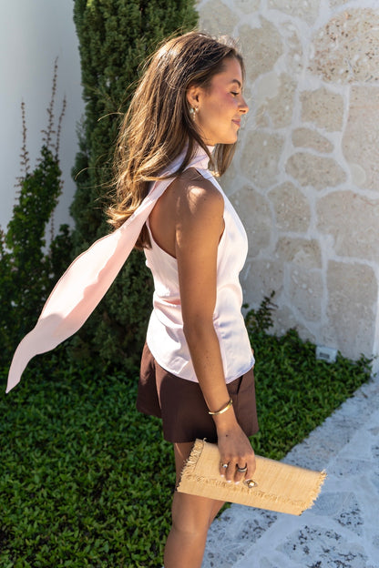 Silk Scarf Blouse - Baby Pink