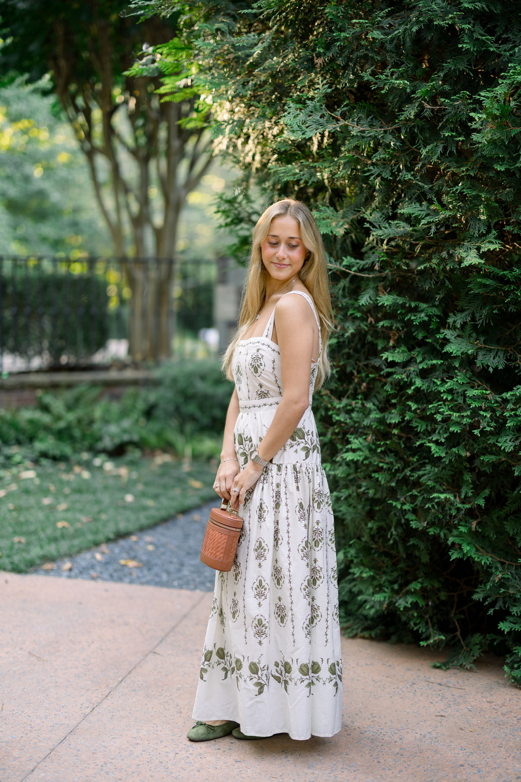 Drop Waist Botanical Midi Dress