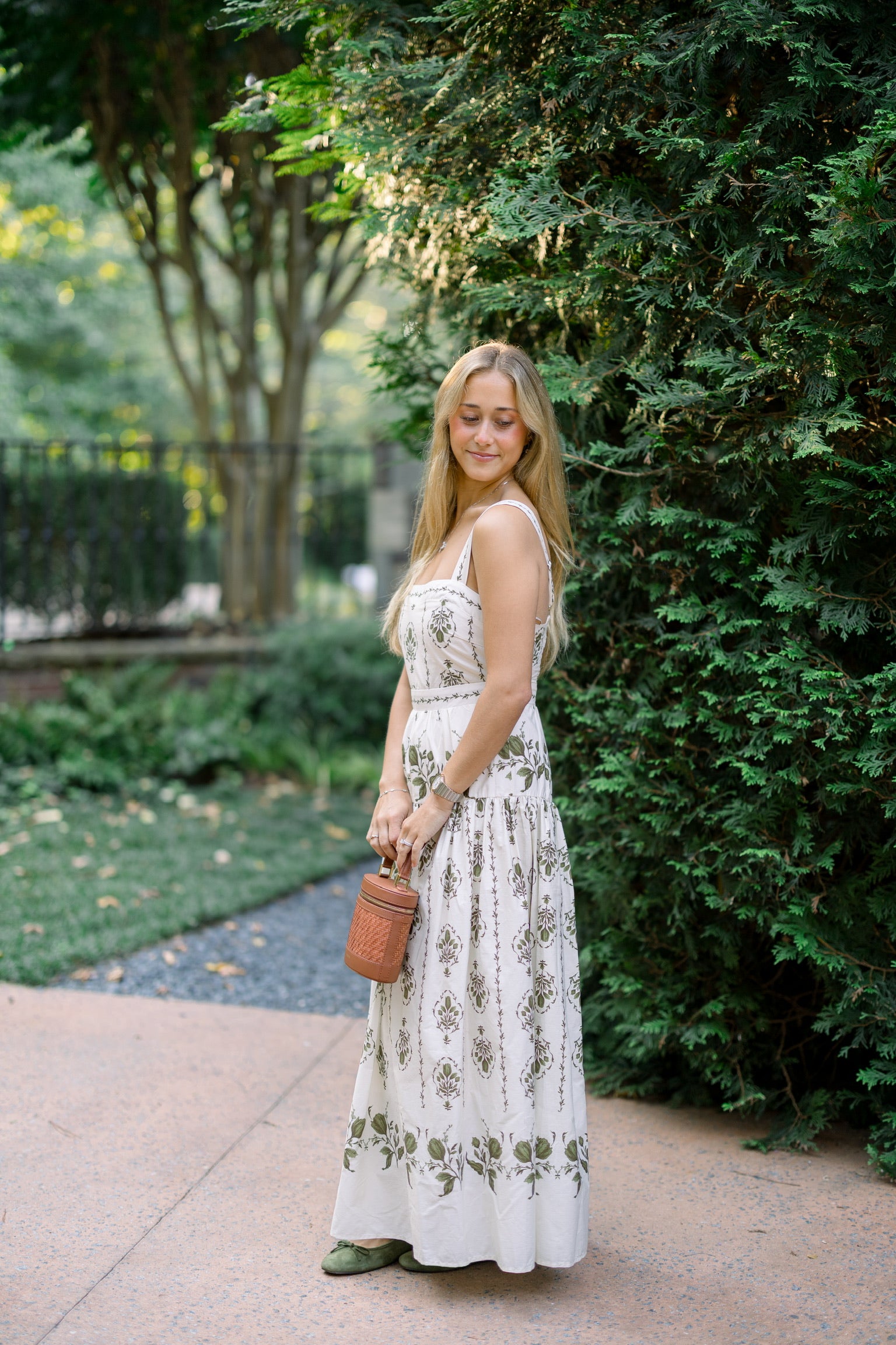 Drop Waist Botanical Midi Dress