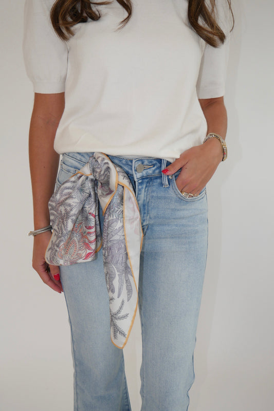 Colorful Tropical Print Silk Scarf - pink