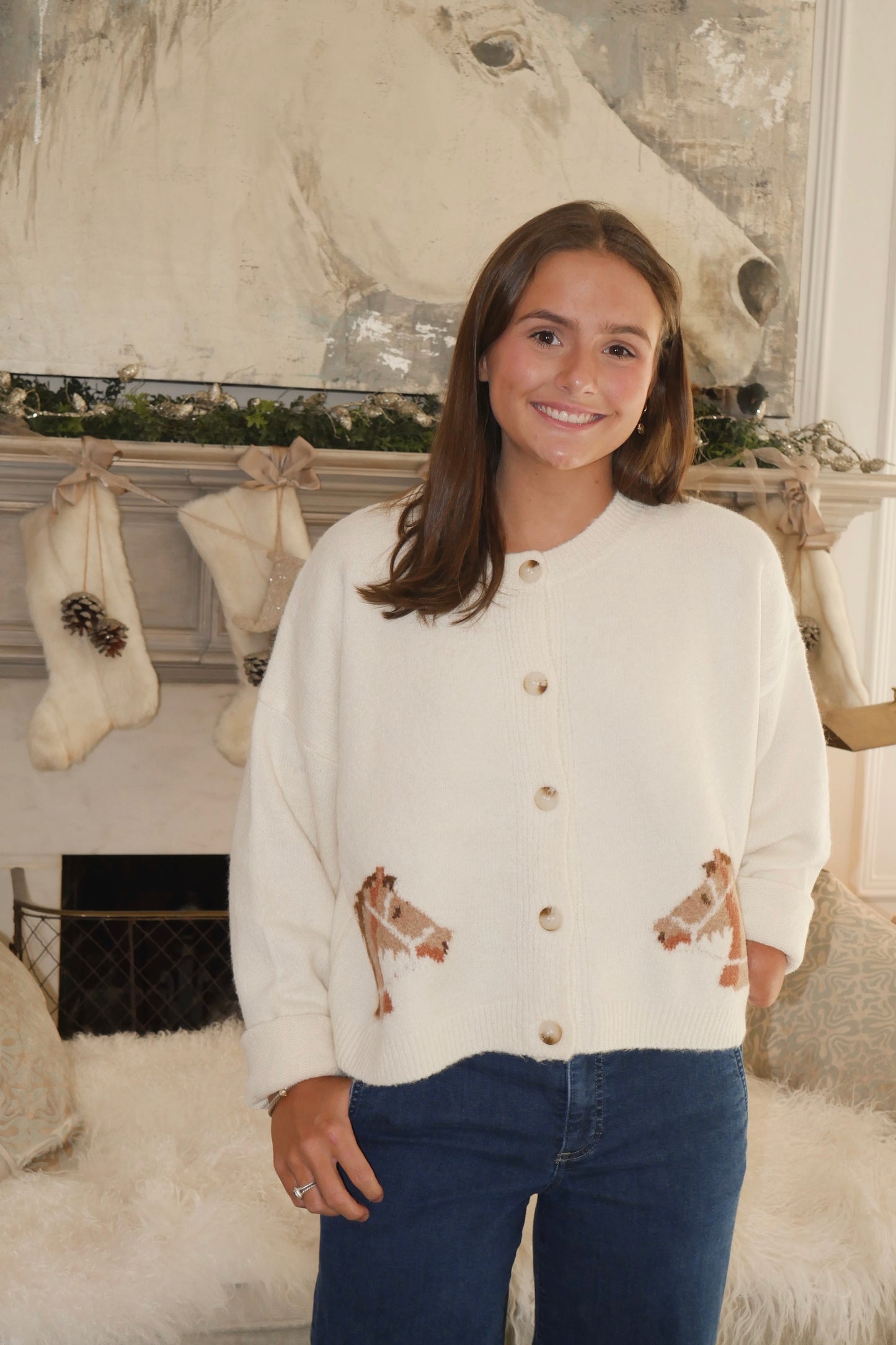 Western Cardigan Sweater In Cream