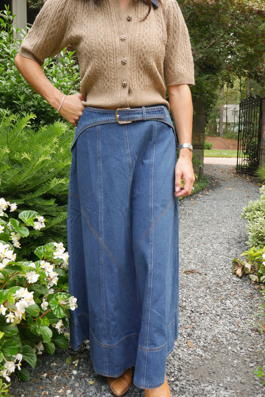 Belted Denim Skirt