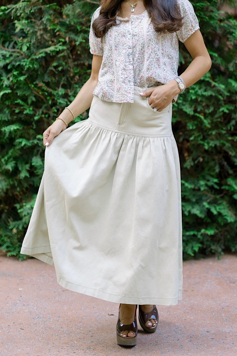 Cream Denim Skirt