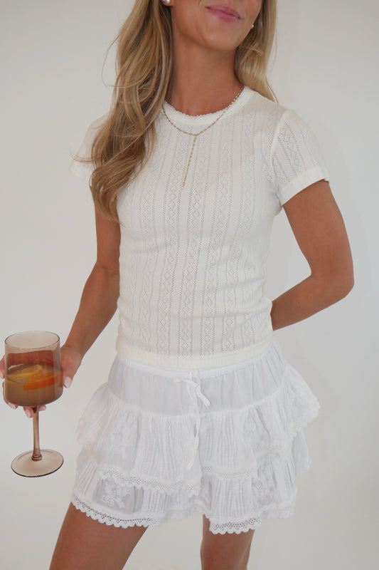 White Pointelle Tee