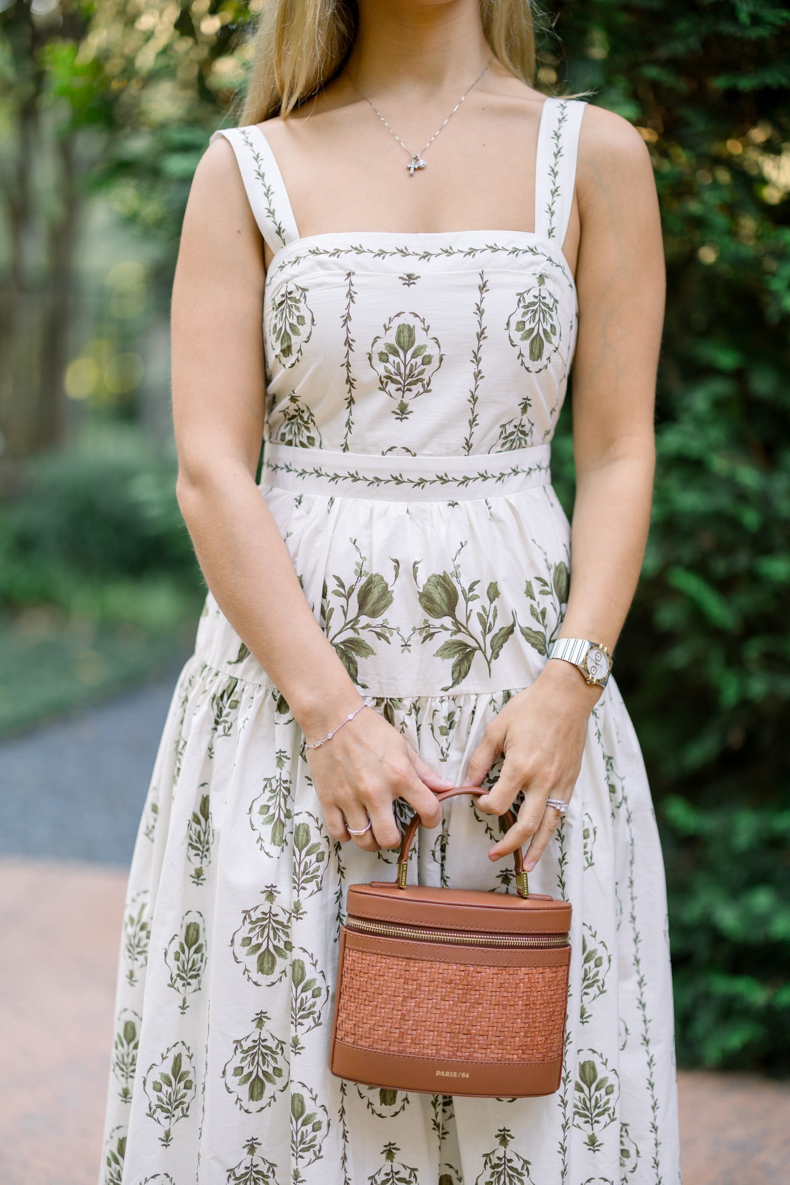 Drop Waist Botanical Midi Dress