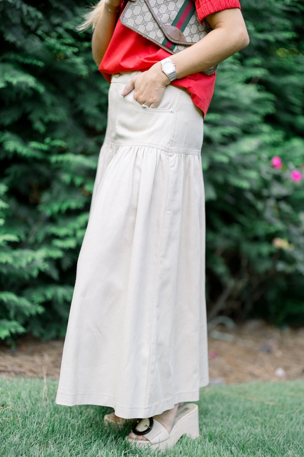 Cream Denim Skirt