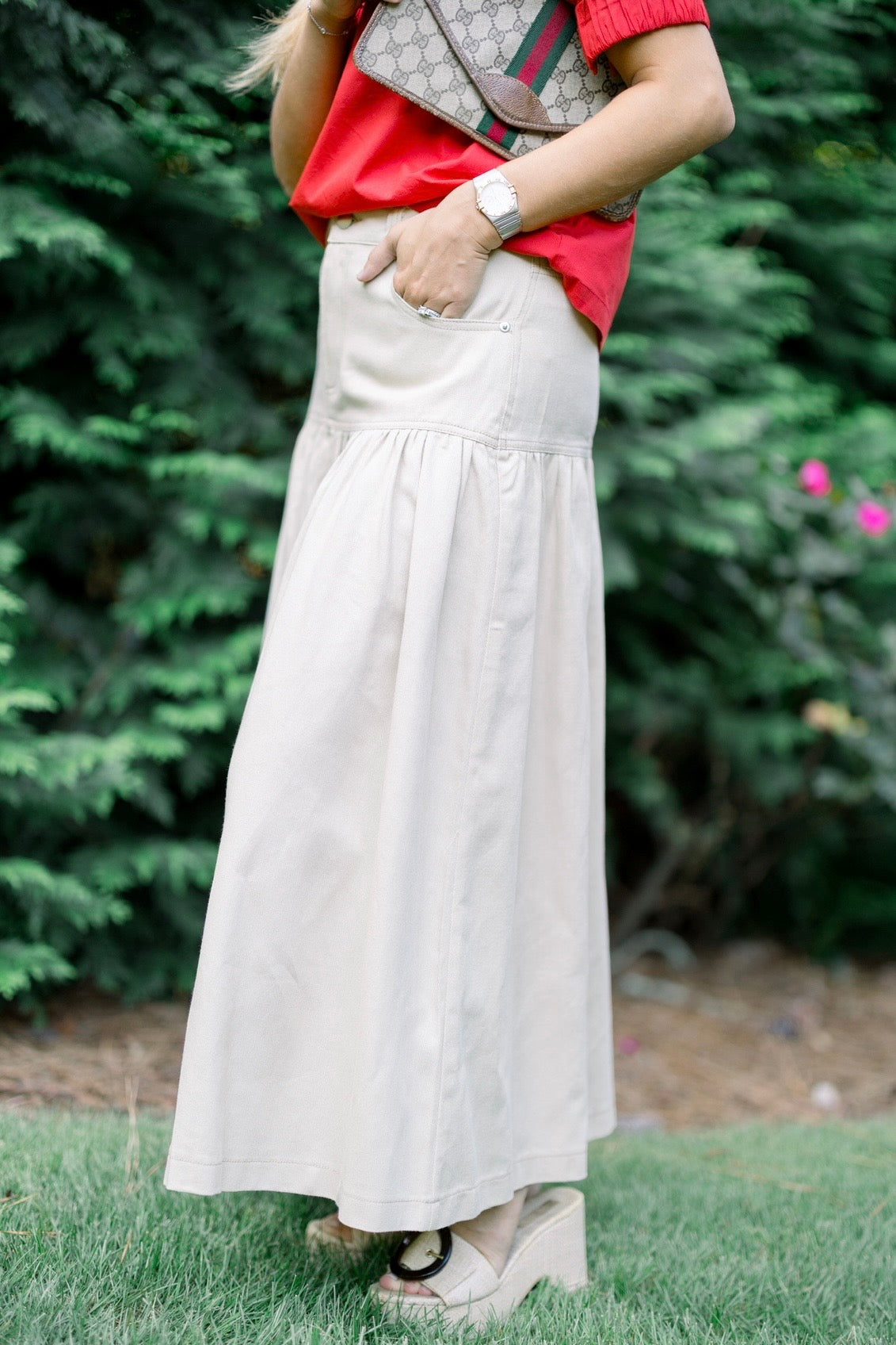 Cream Denim Skirt
