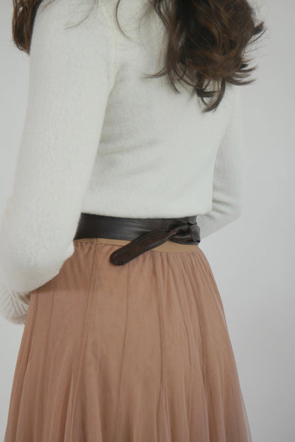 Adjustable Leather Wrap Belt - Chocolate
