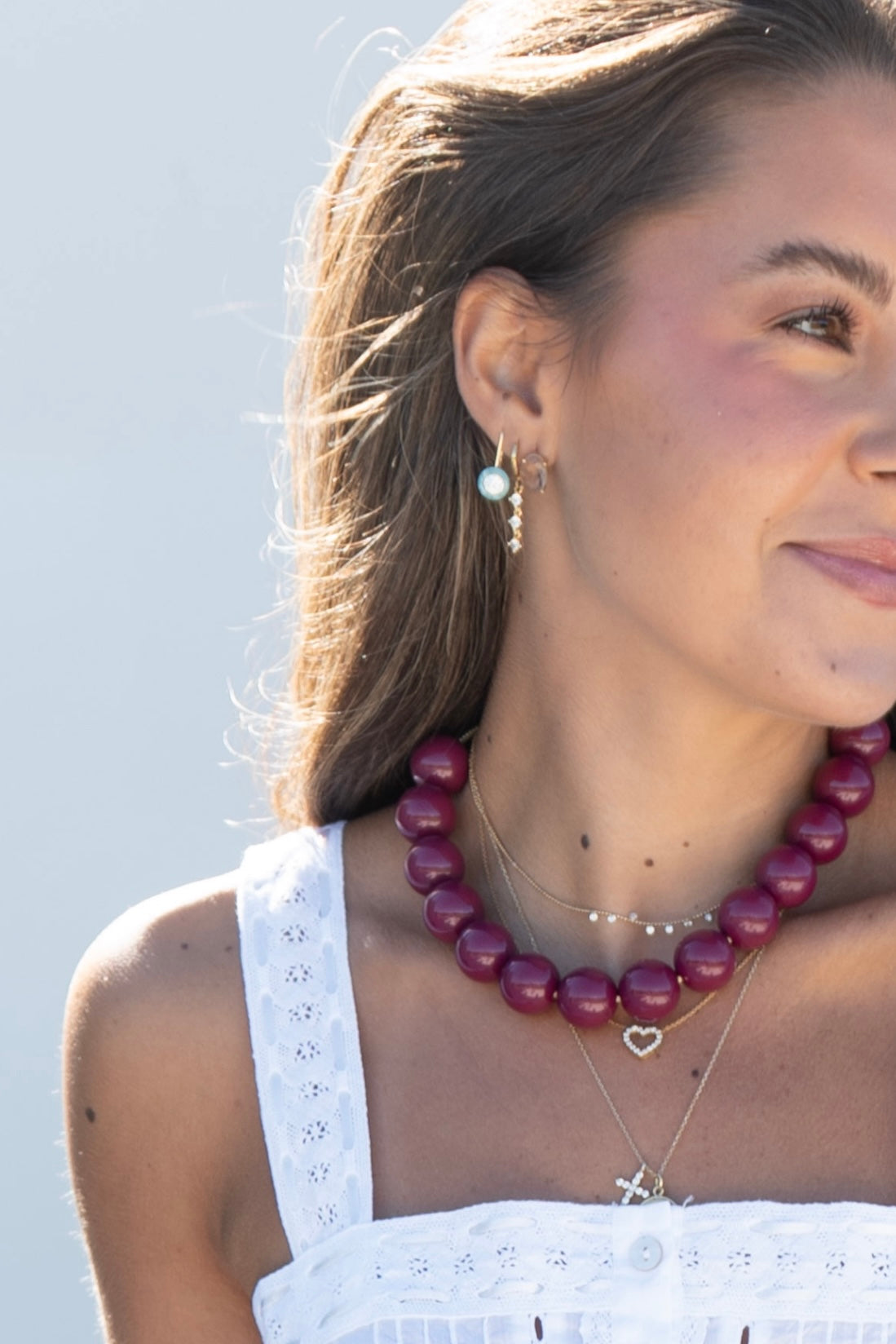 Chunky Beaded Necklace - Plum 20 mm