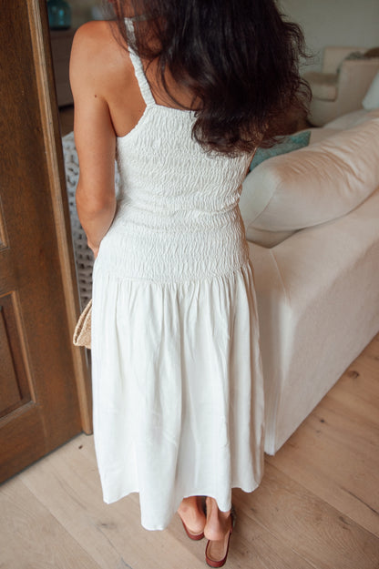 The Bailey Smocked Maxi In White