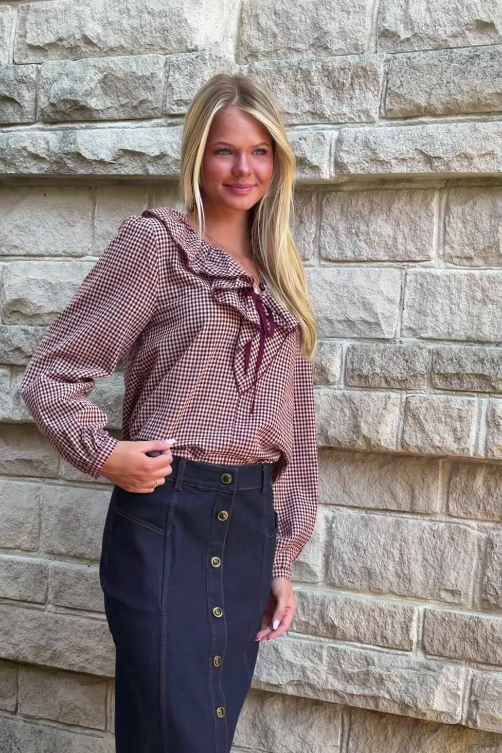 Alexa Gingham Ruffle Blouse